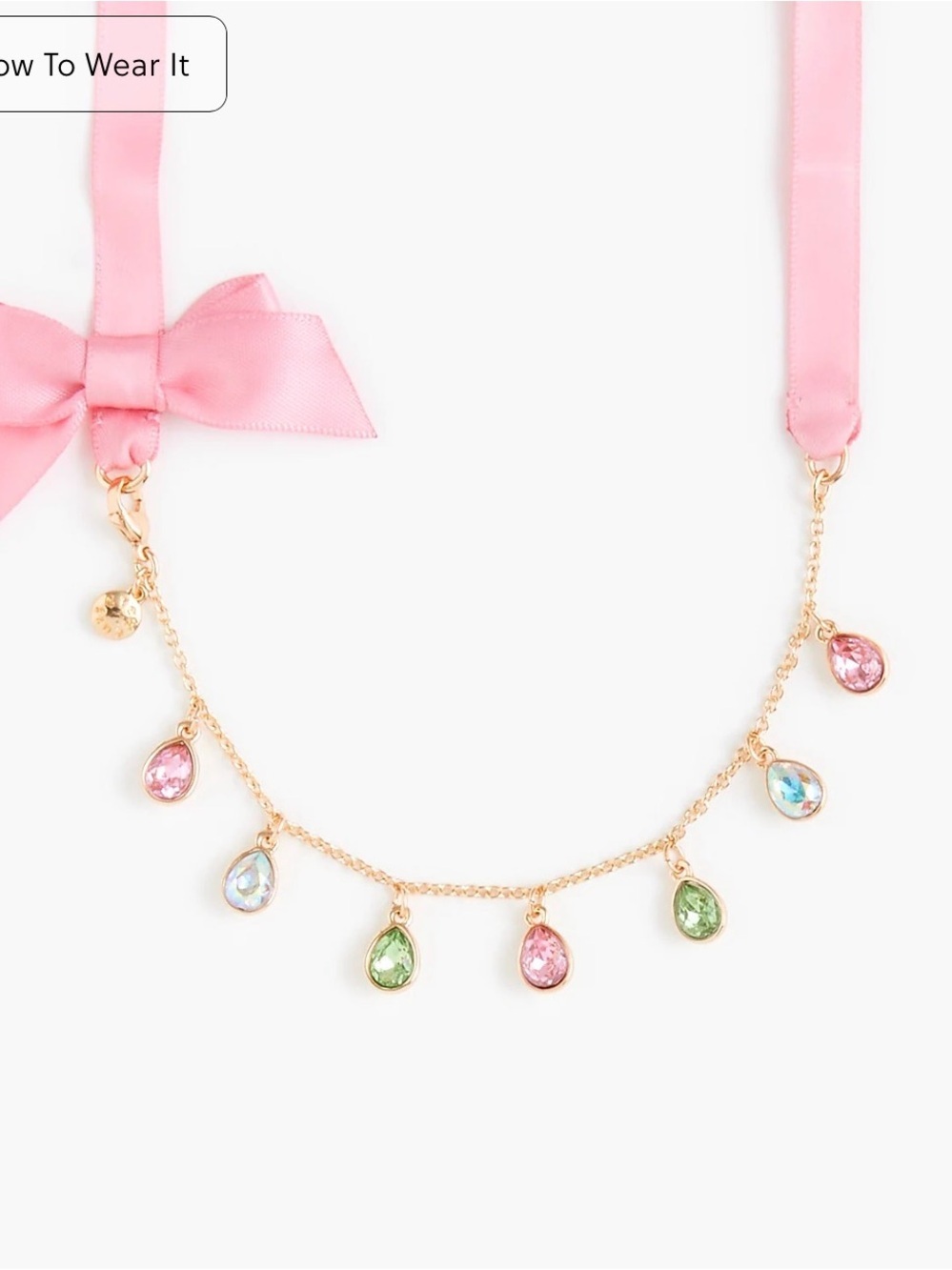 Crewcuts Pink Ribbon Crystal Teardrop Charm Necklace